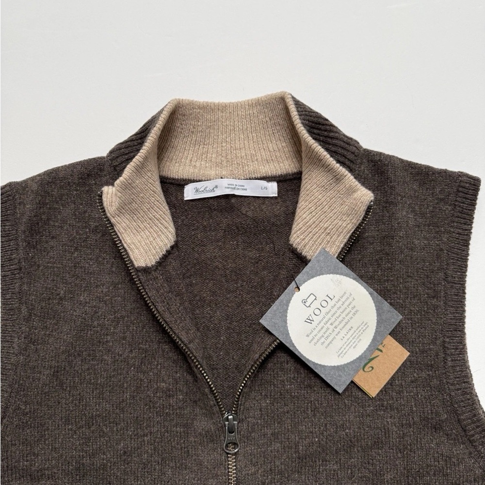 Woolrich Sweater Vest Women’s Sz L Brown Lambswool Full Zip Farm Sheep - Picture 3 of 6